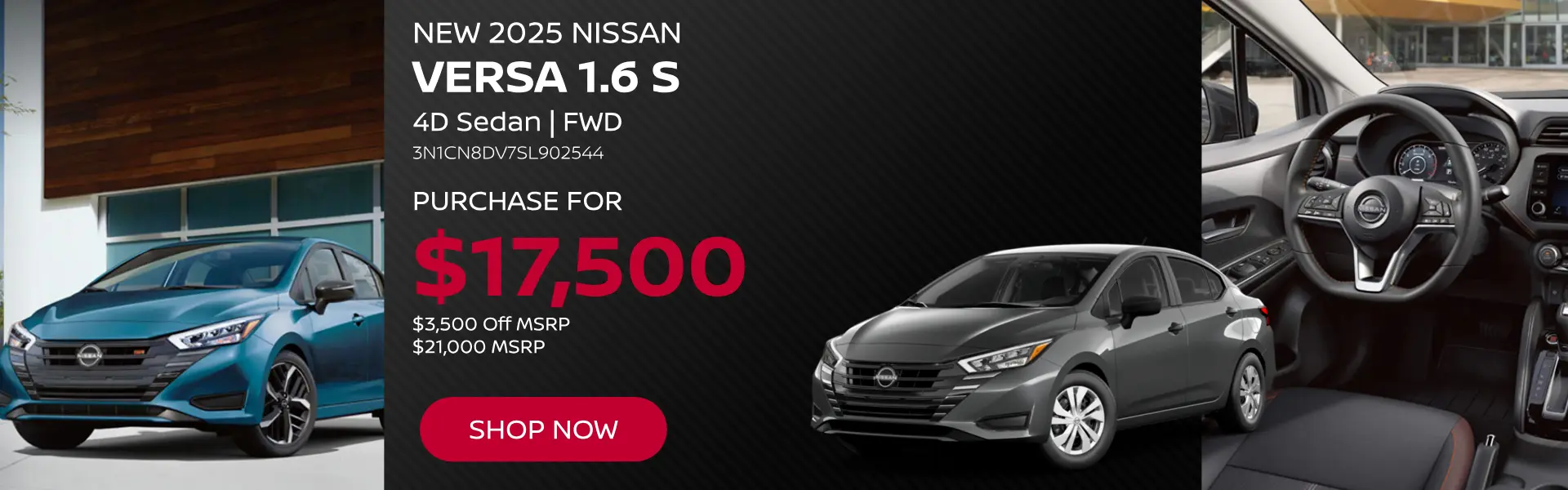 Purchase a New 2025 Nissan Versa for $17,500