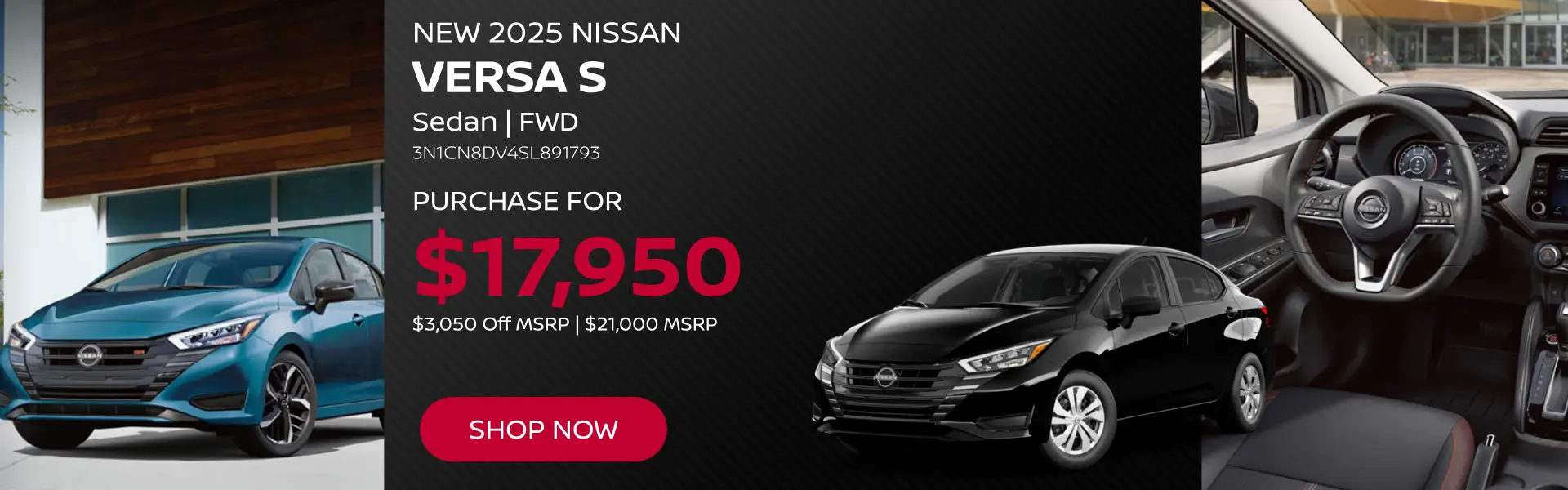 Purchase a new 2025 Nissan Versa S for $17,590