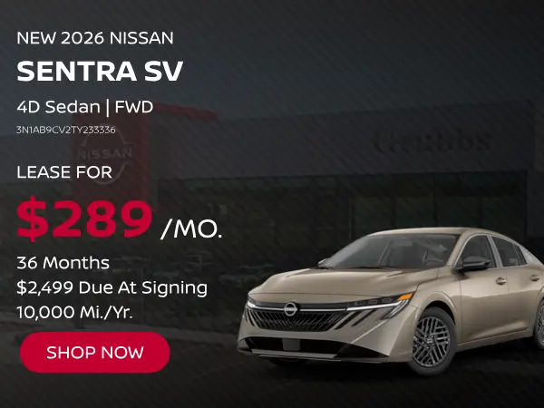 Lease a New 2026 Nissan Sentra for $289/mo, 36 months
